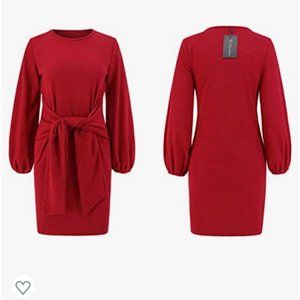 R.Vivimos Women's Autumn Winter Cotton Long Sleeves Elegant Knitted Bodycon Tie